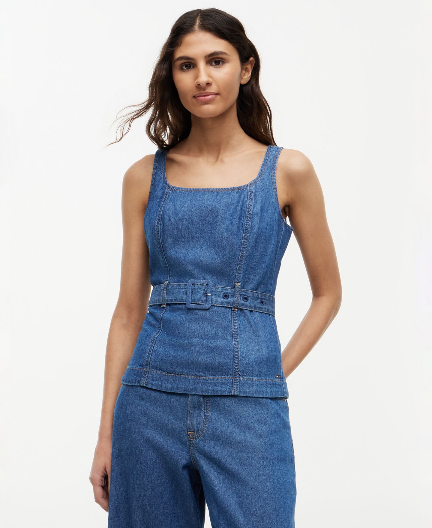 Женский топ Tommy Hilfiger Belted Sleeveless, цвет: Tory Mid — фото 1