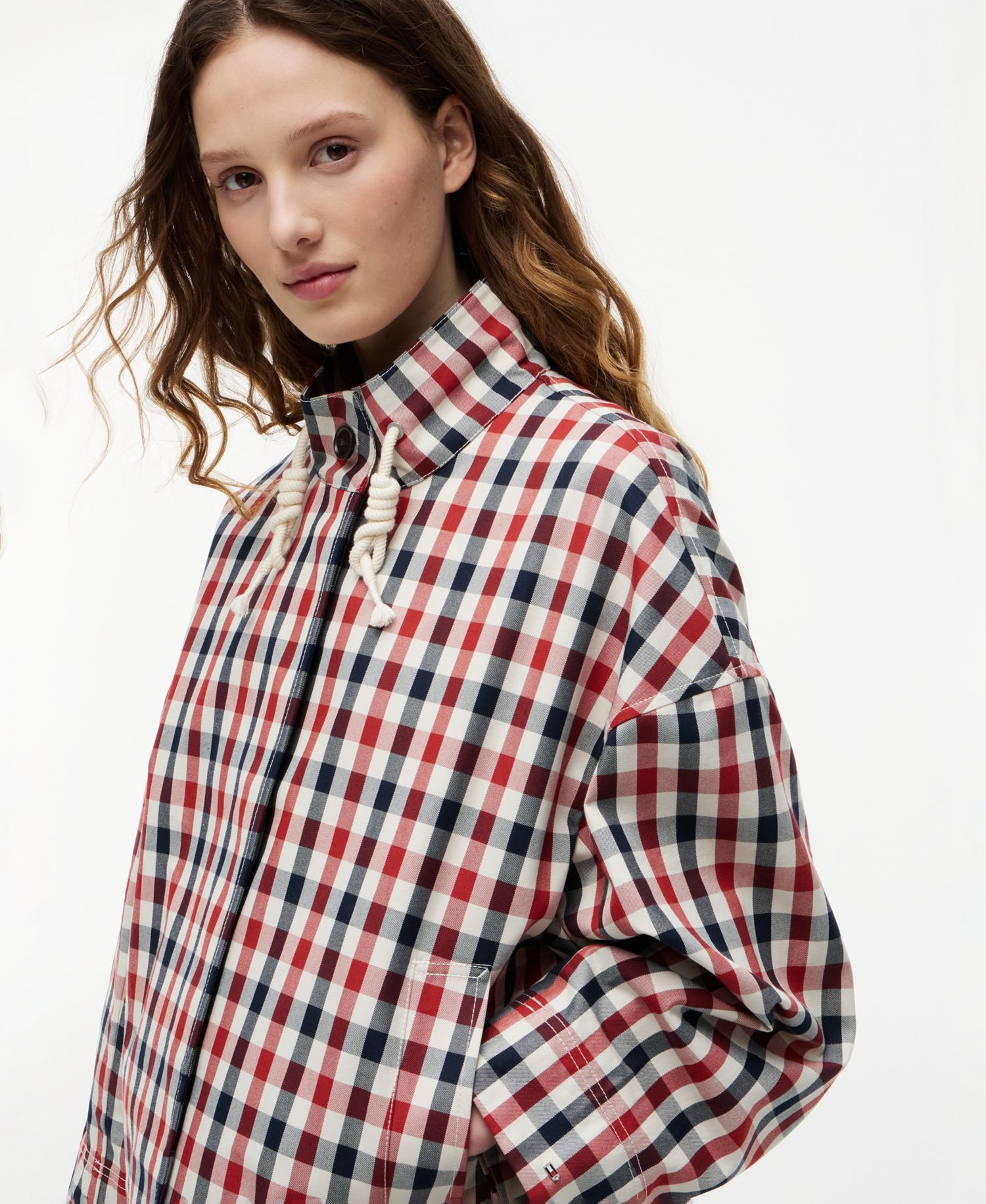 Women's Cotton-Blend Checked Parka Jacket
