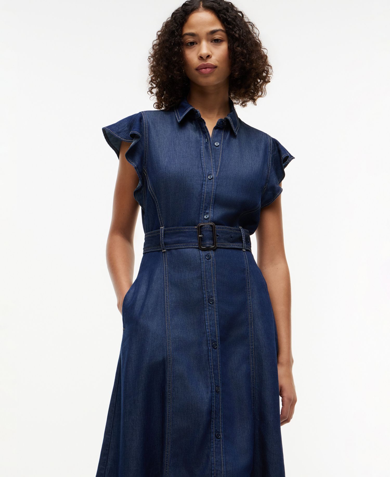 Women's Collar Short-Sleeve Midi Dress