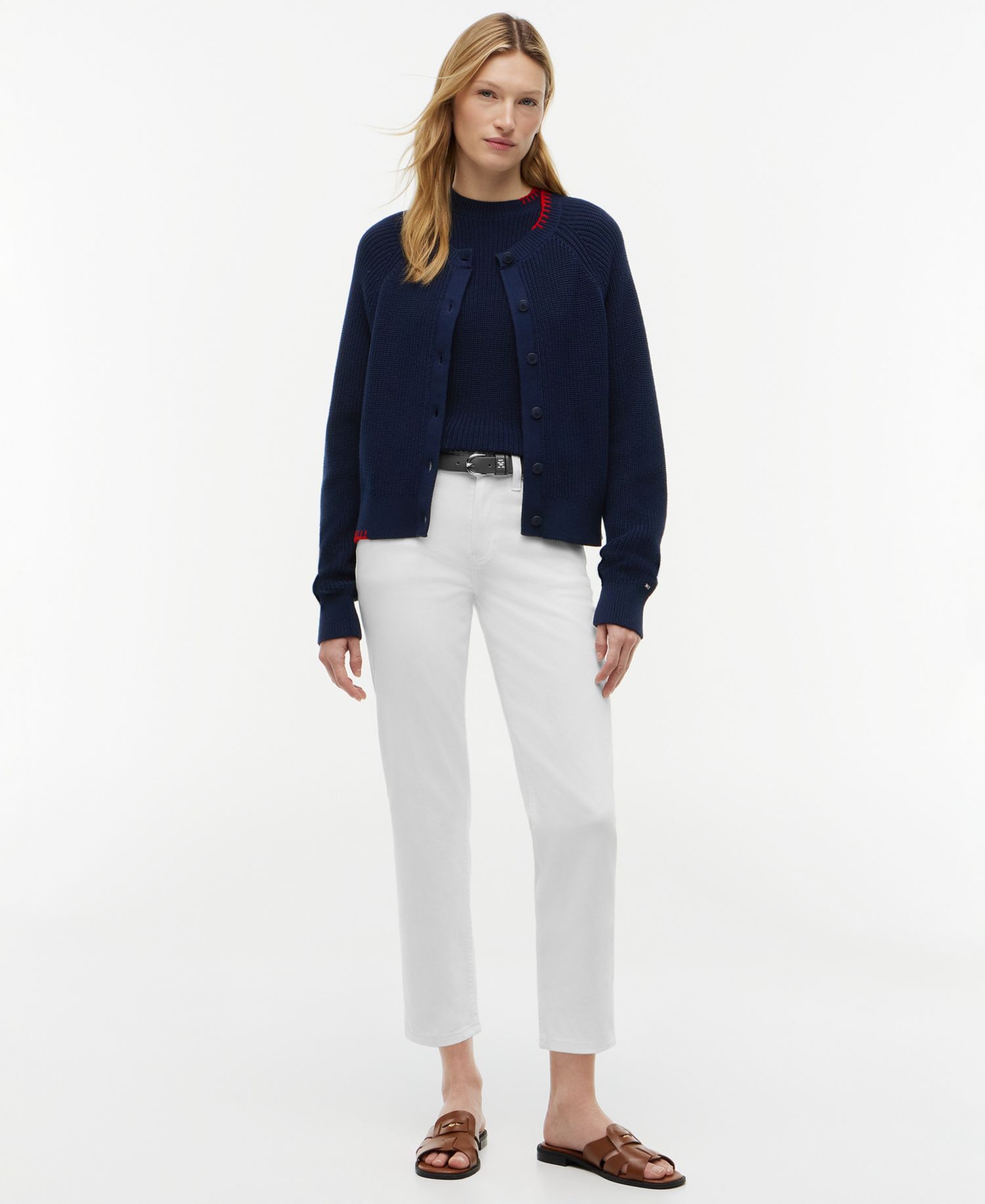 Women's Crochet Detail Crewneck Cardigan Sweater