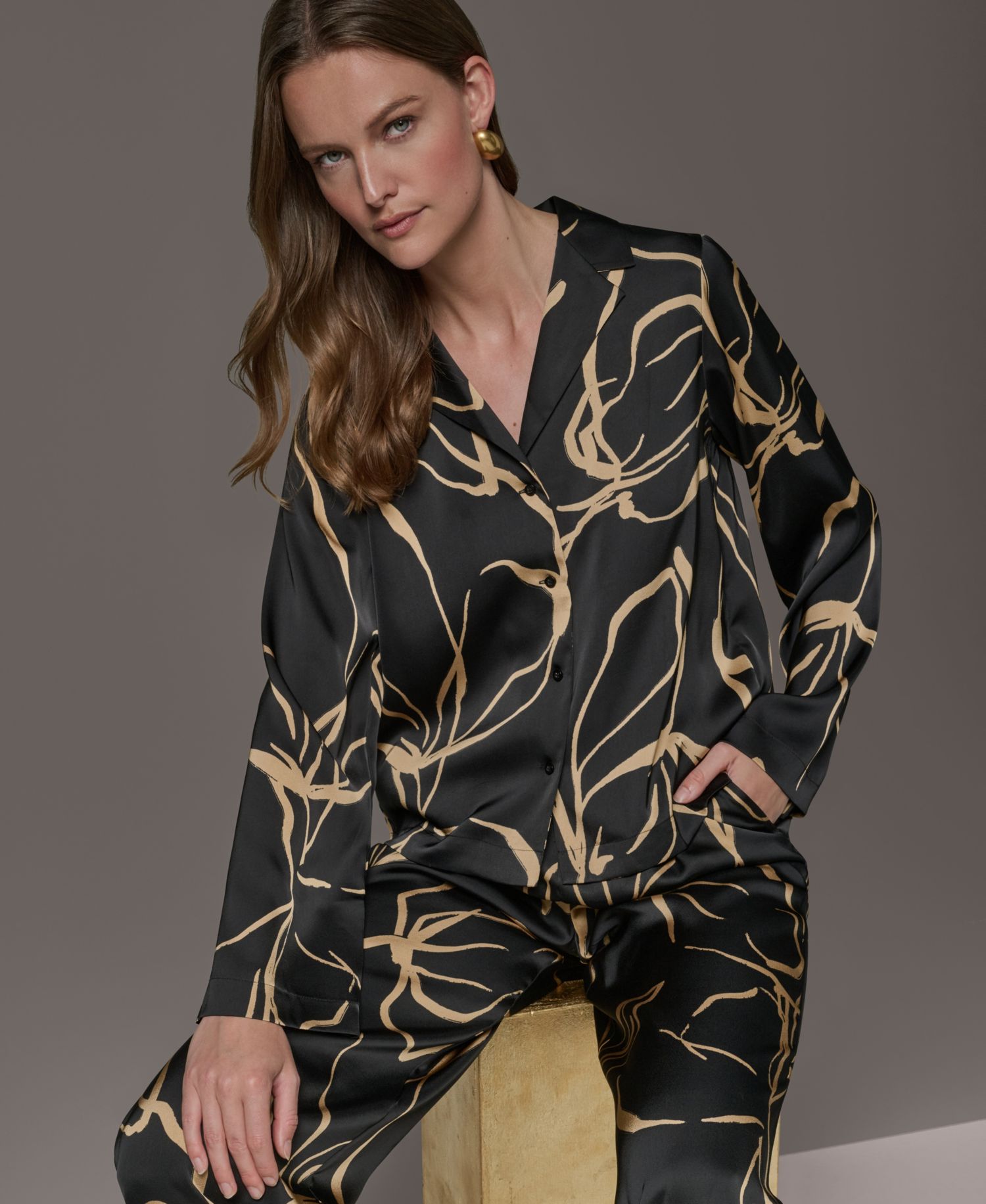 Petite Long-Sleeve Collared Neck Top