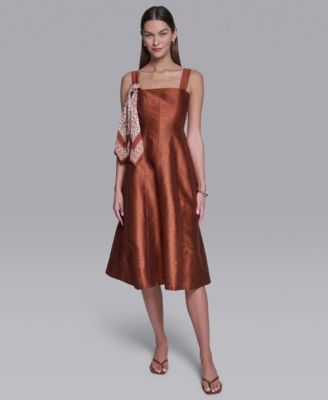 Women's Sleeveless Detachable Scarf Detail Midi Dress