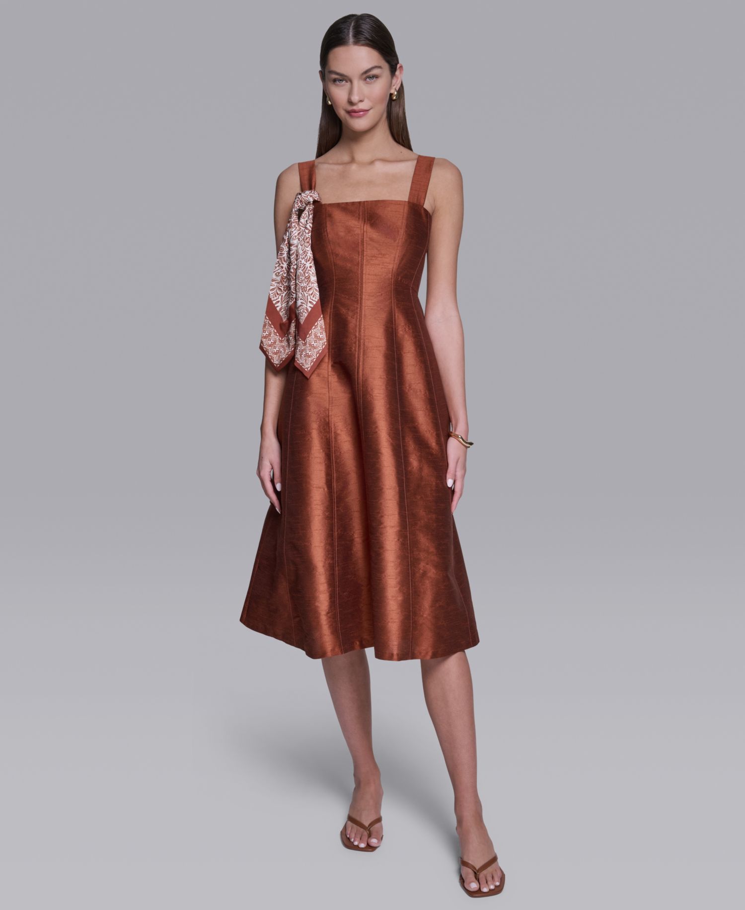 Women's Sleeveless Detachable Scarf Detail Midi Dress