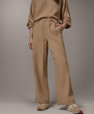 Women's Cotton Gauze Mid-Rise Straight Leg Pants