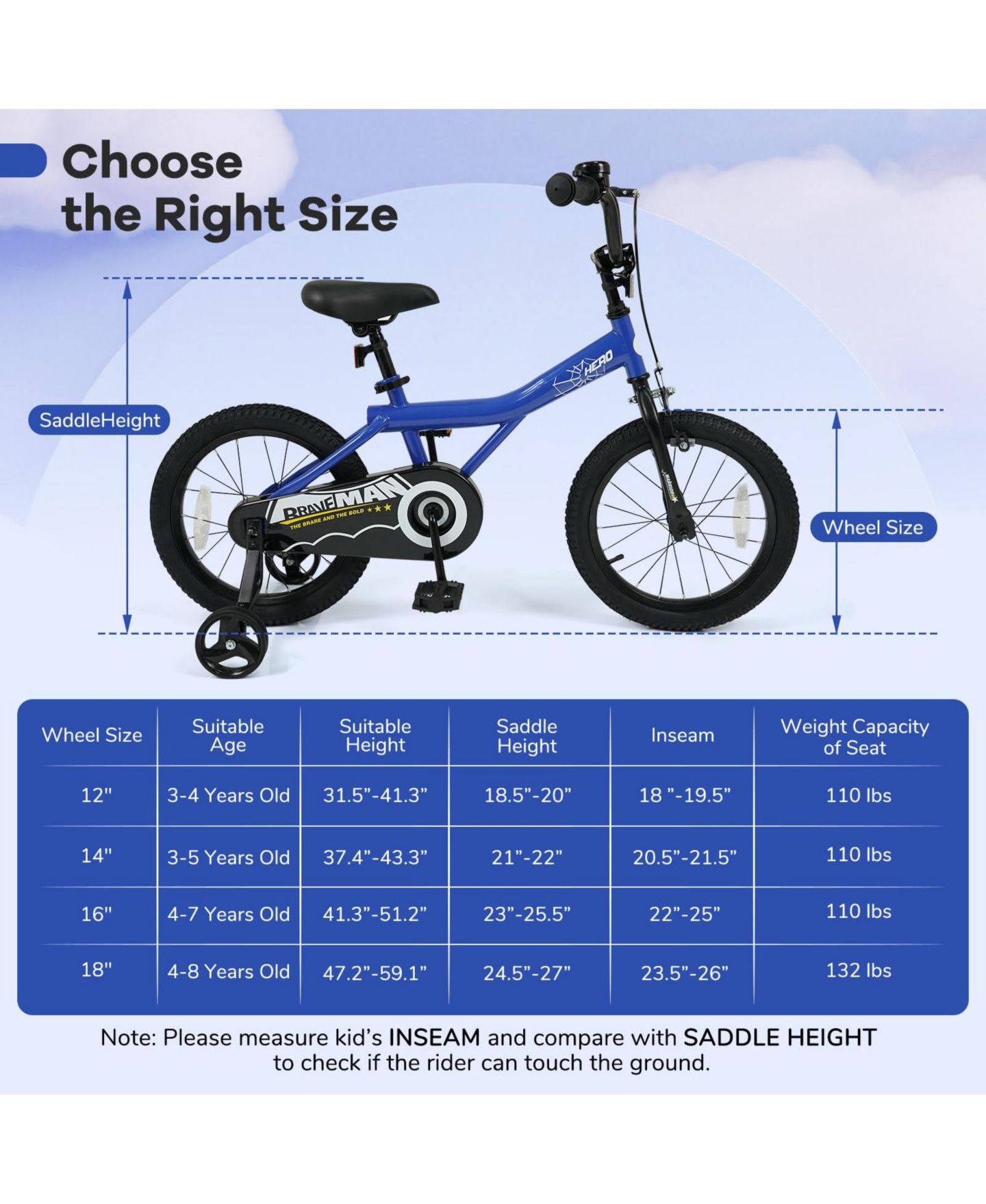 Детская игрушка Mecale 12-Inch Kids Bike With Removable Training Wheels, Adjustable Seat and Handlebar, от 3 лет, цвет: Синий — фото 3