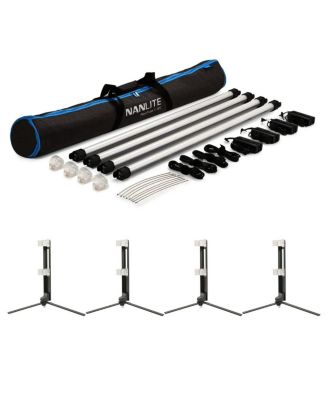 PavoTube II 30C 4' 60W RGBWW LED Tube 4-Light Kit, Bundle with 4x Foldable Floor Stand