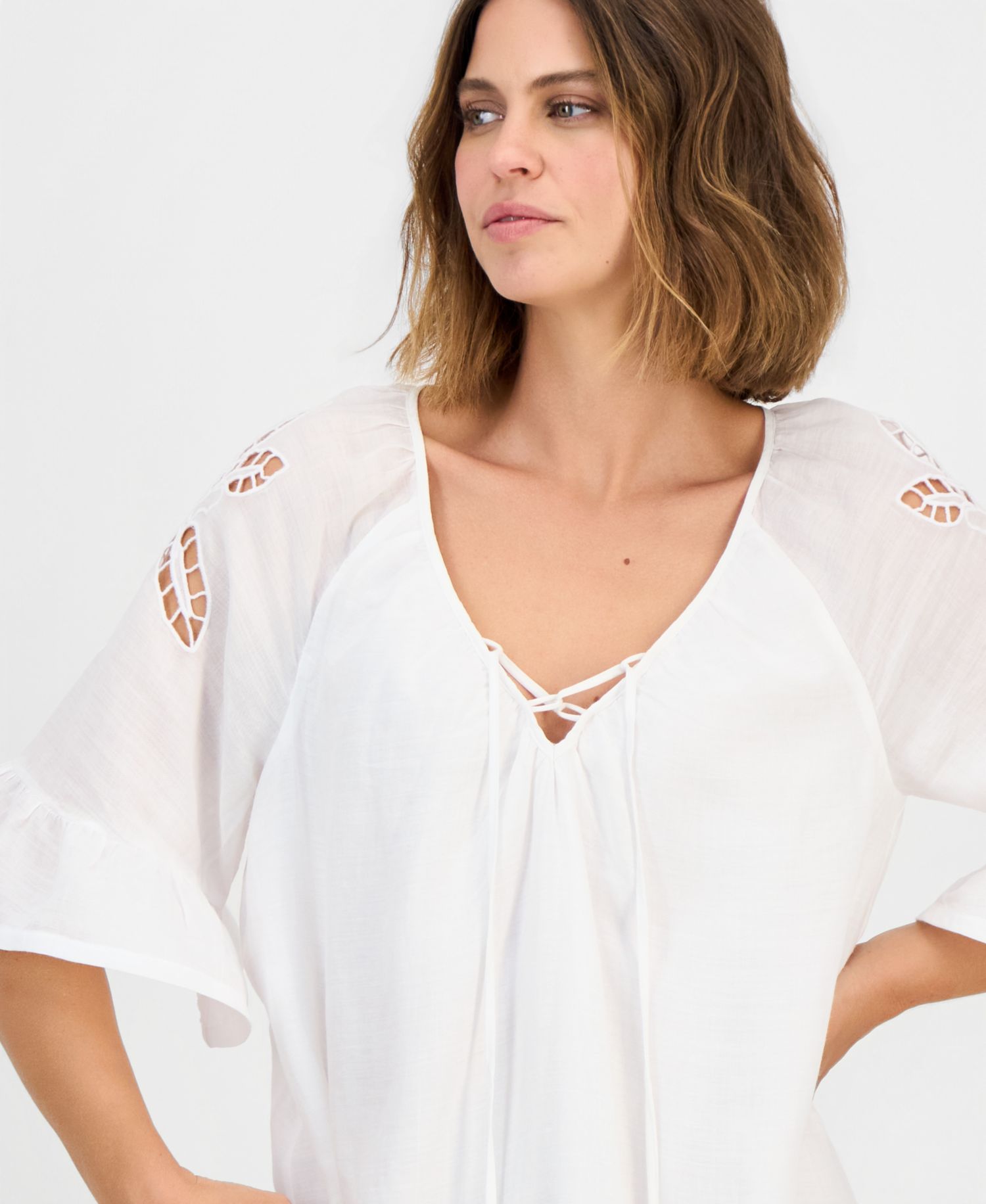 Women's Cutout Lace Embroidery Short Sleeve Dress