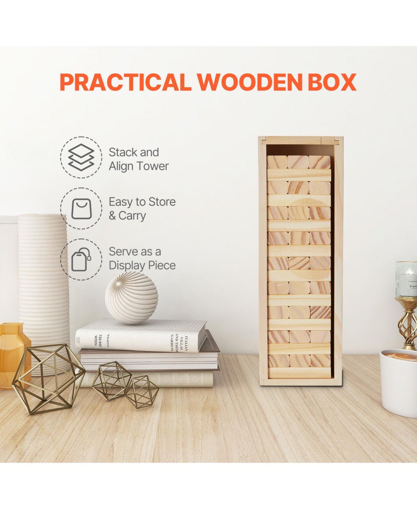 Детские игрушки Mecale Tumbling Tower 54 Pine Wood Blocks with Storage Crate Board Game, Ages 13+, цвет: Коричневый — фото 9