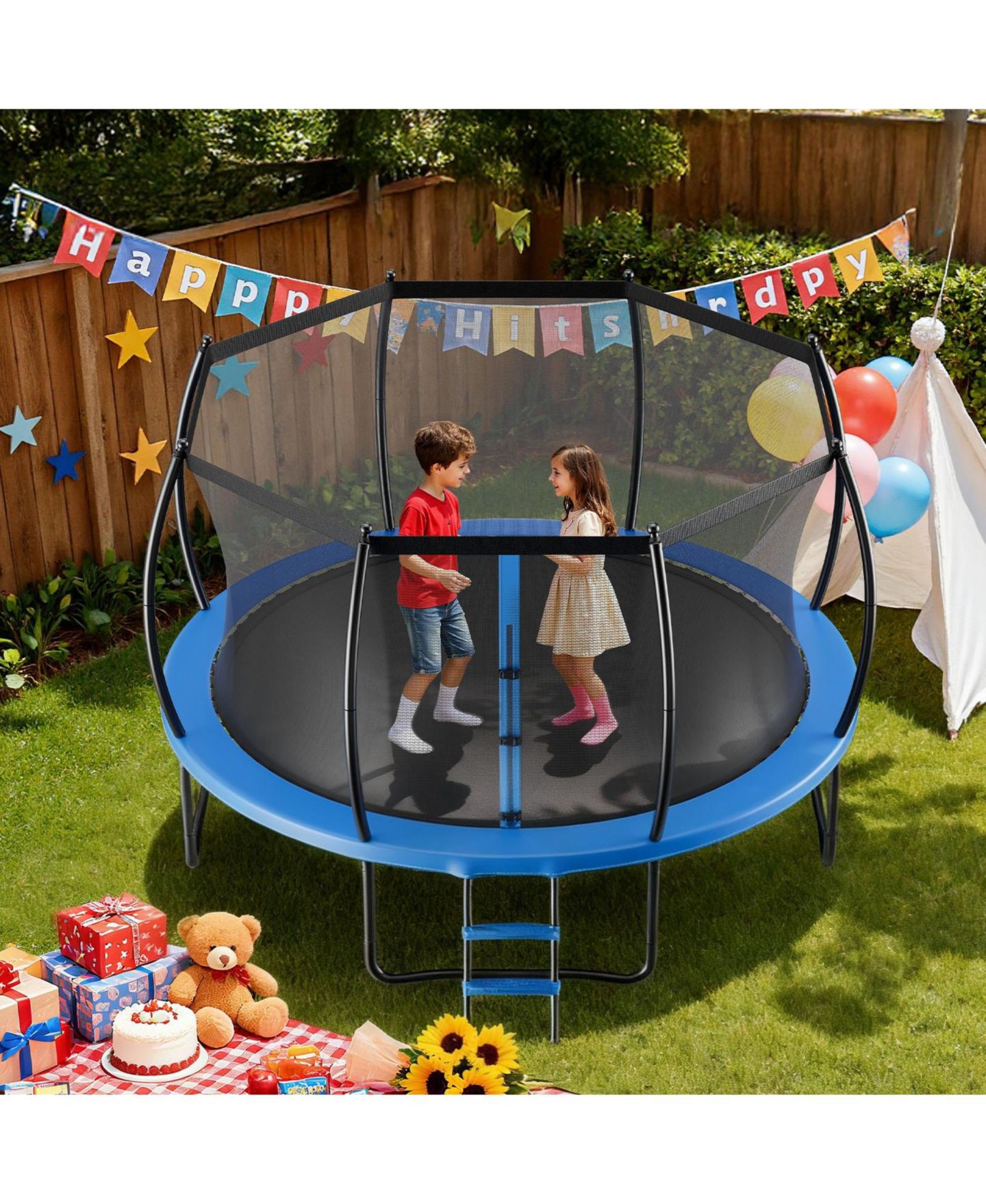 Детская игрушка Mecale 10 FT Recreational Trampoline with Safety Net Thickened Pad, цвет: Синий — фото 2