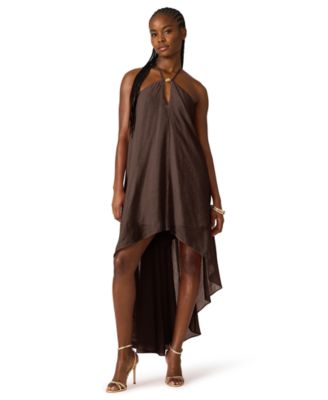 Halter Neck Sleeveless High-Low Dress