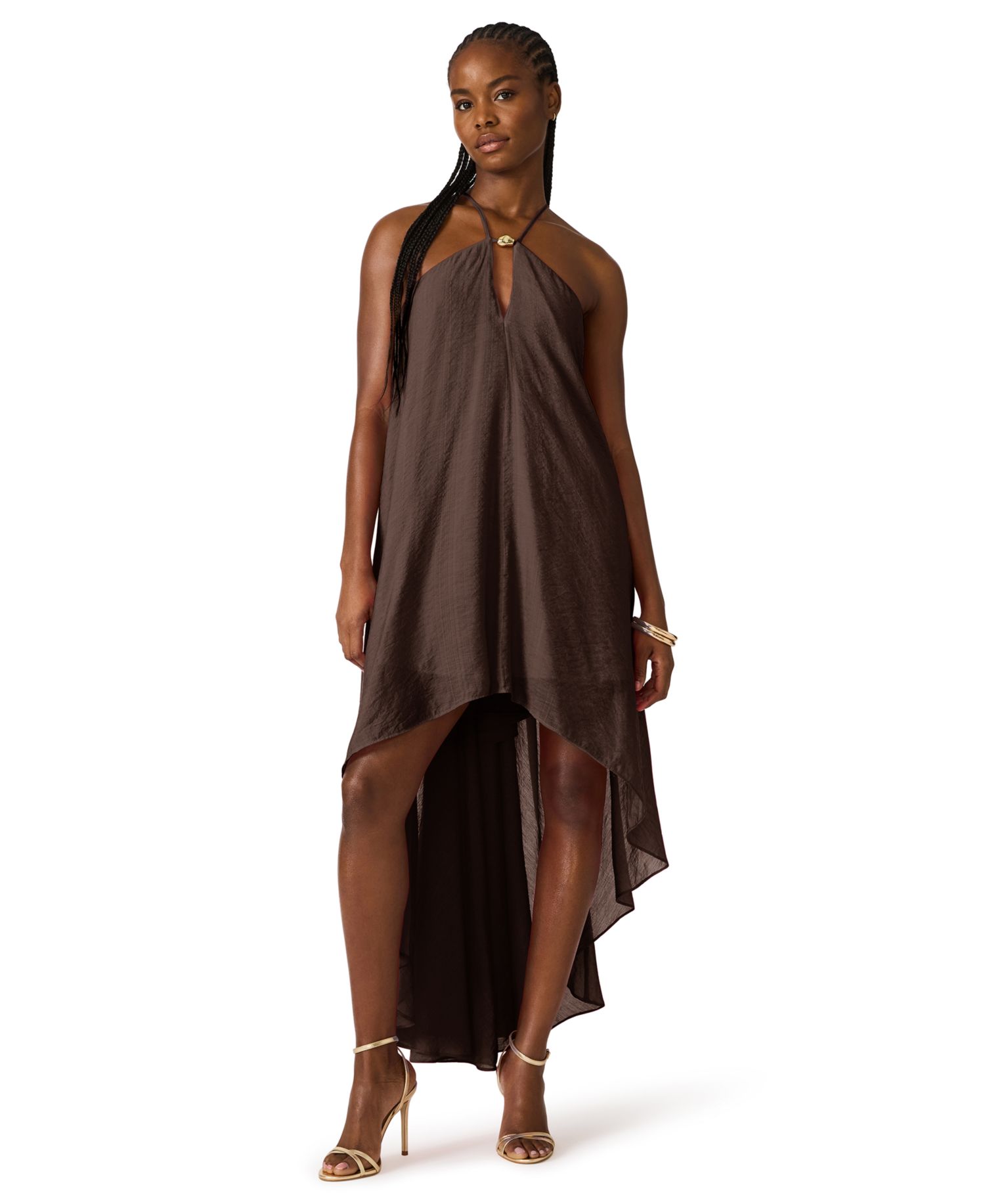 Halter Neck Sleeveless High-Low Asymmetric Dress