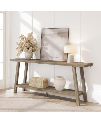 70.8" Extra Long Console Table, 2 Tier Narrow Sofa Table for Behind Couch, Entryway Hallway Living Room, Farmhouse Style