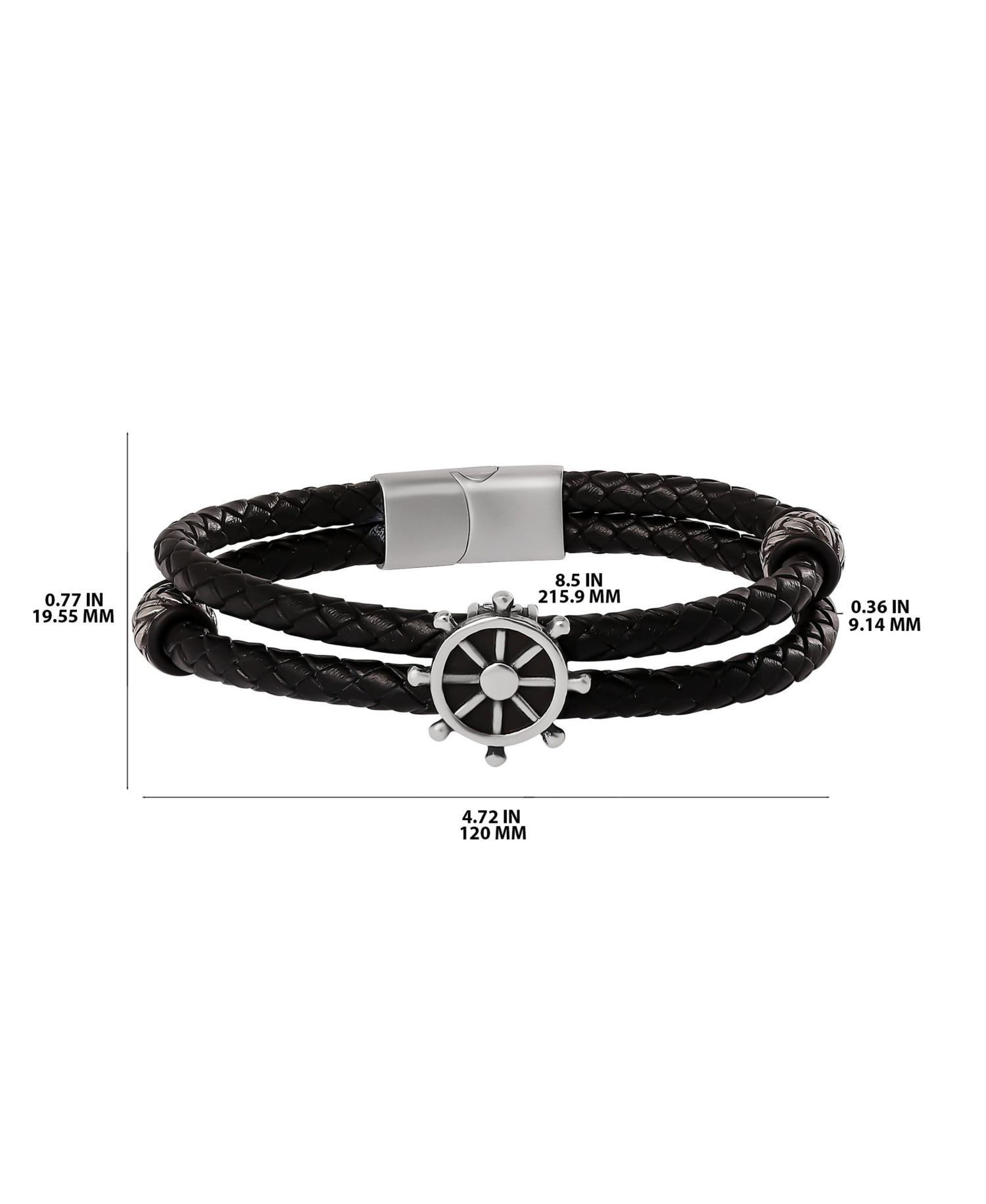 Mens Nautical Wheel Black Braided Bracelet