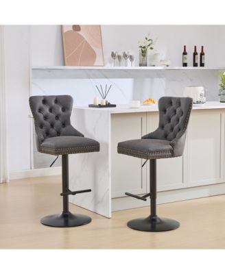 PU Leather Swivel Bar Stools Set of 2, Adjustable Counter Height Chairs with Tufted Design and Nailhead Trim for Kitchen Island, Home Pub