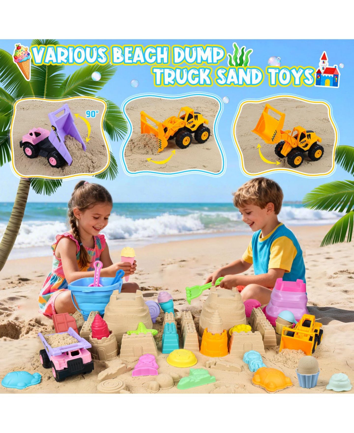 Детские игрушки GNUADZ 36-Piece Sand Castle Building Kit Beach Toy Set, Ages 3-12, цвет: Разноцветный — фото 2