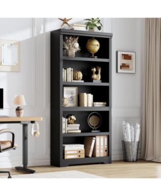 75" Tall Farmhouse Bookshelf, 5 Tier Open Bookcase with Adjustable Shelves and Anti-Tip Design for Living Room
