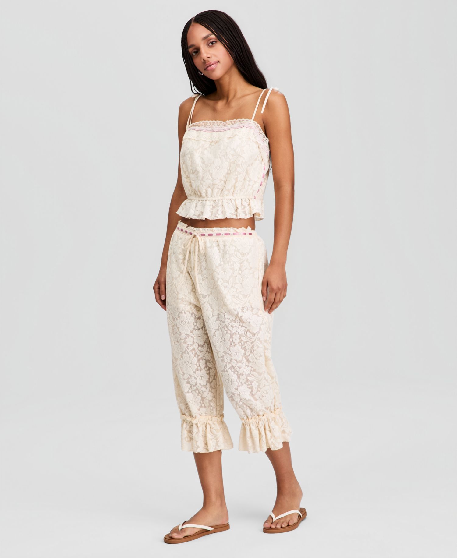 Women's Ribbon-Trim Lace Capri Pants