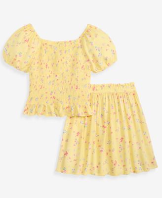 Girls' XS-XL Puff-Sleeve Smocked Top & Skirt, 2-Piece Set