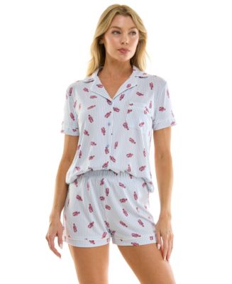 Macy's Jaclyn Intimates Women's Short-Sleeve Notch Collar Top and Shorts, 2-Piece Set - Macy's