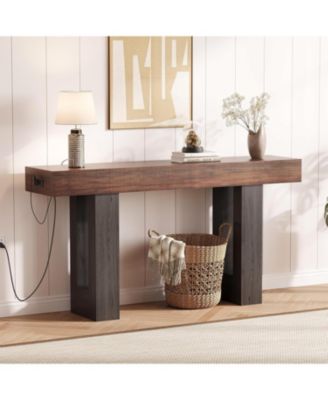 63 Inch Console Table with Power Outlet, Extra Long Sofa Table Behind Couch with USB and Type c Ports, Narrow Entryway Table for Hallway