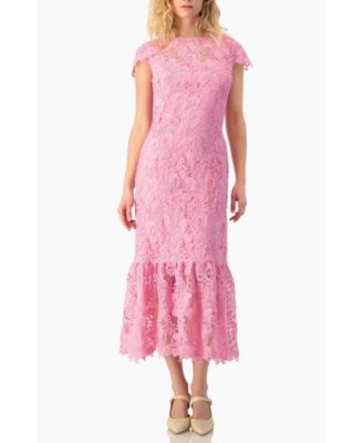 Women's Lace Cap-Sleeve Midi Dress