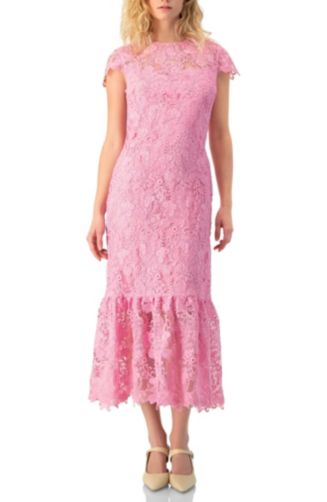 Ivonne Women's Lace Cap-Sleeve Midi Dress - Pink