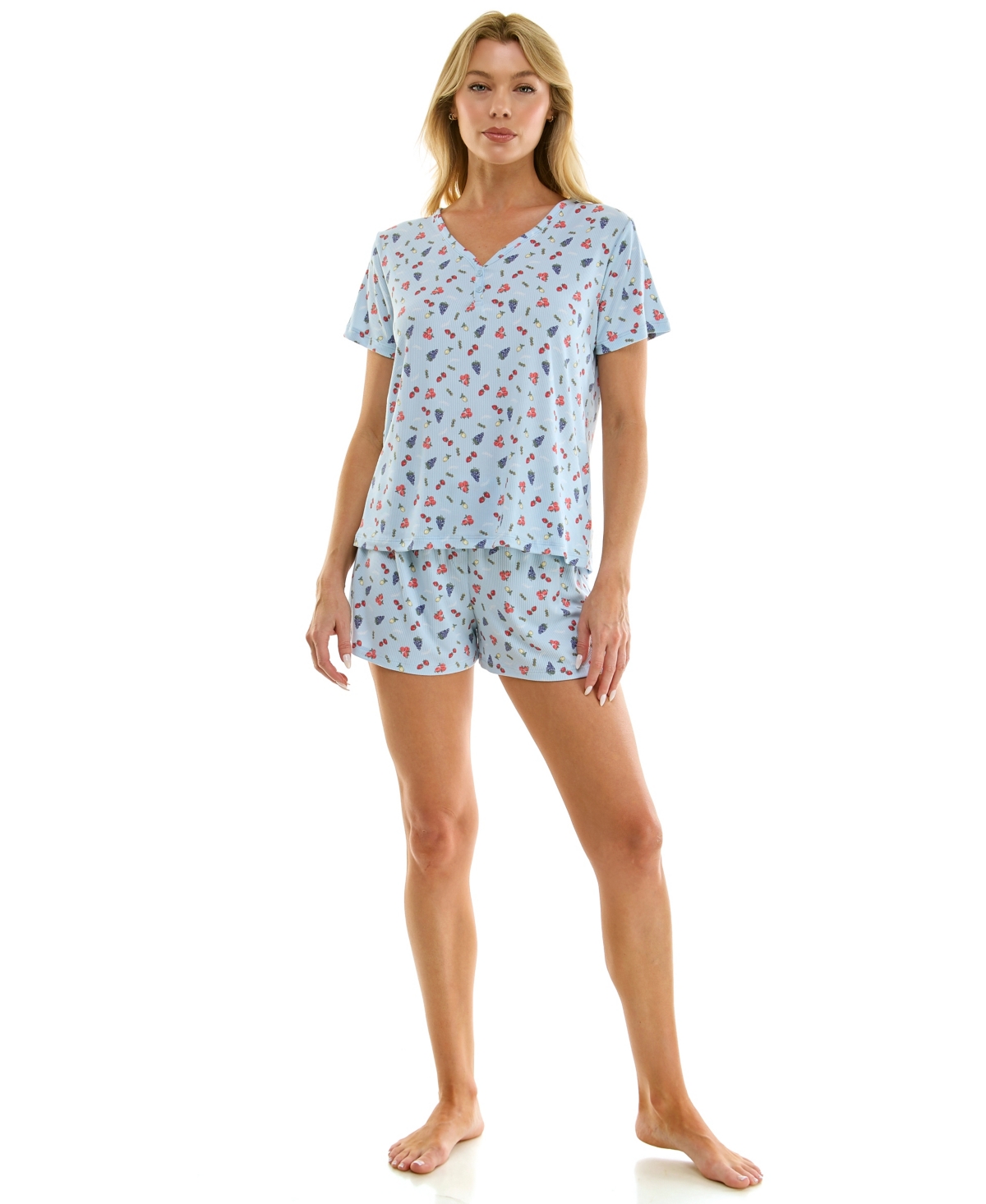 Jaclyn Intimates Women's V-Neck Henley Top and Flared Pajama Shorts, 2-Piece Set