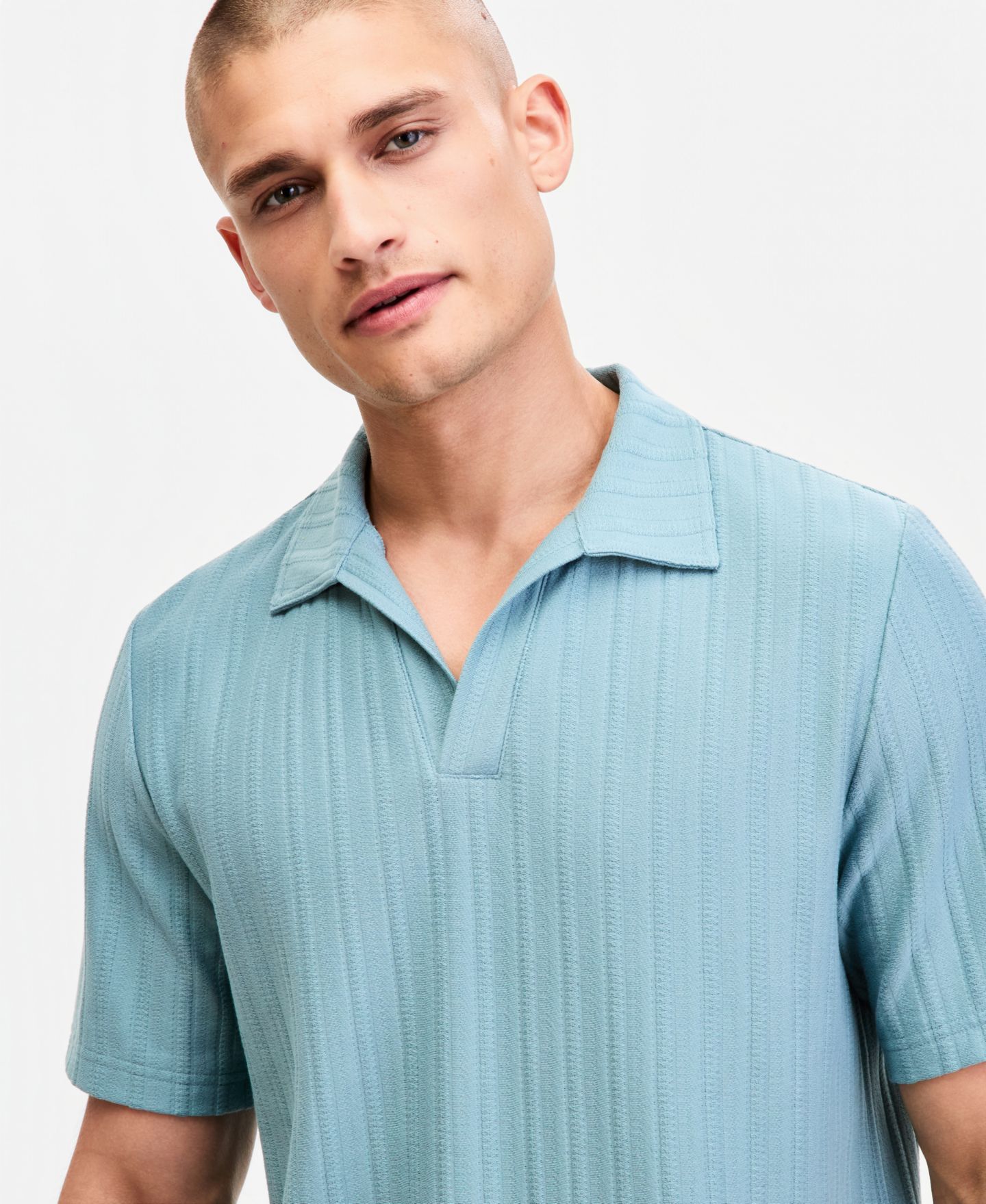 Мужское поло Sun + Stone Textured Johnny-Collar Polo Shirt, цвет: Зелёный — фото 2