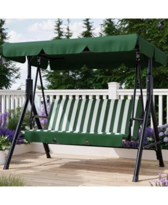 Outdoor Porch Swing with Adjustable Canopy, 3-Seat Patio Swing Chair with Stand Heavy Duty Outdoor Swing Metal Frame Patio Swing
