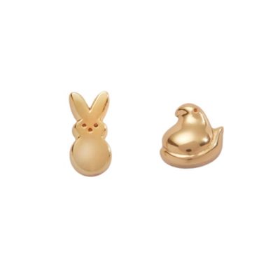 Gold Tone Brass Peeps Mismatched Stud Earrings