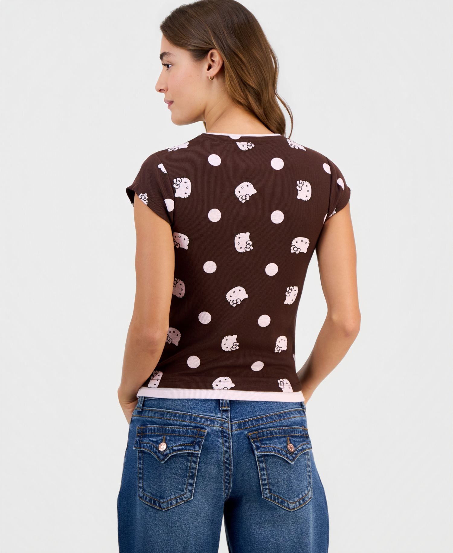 Juniors' Hello Kitty Short-Sleeve Layered-Look Top