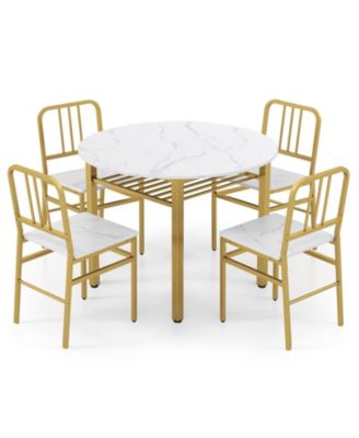 Modern 5 Piece Round Dining Table Set with Storage Shelf