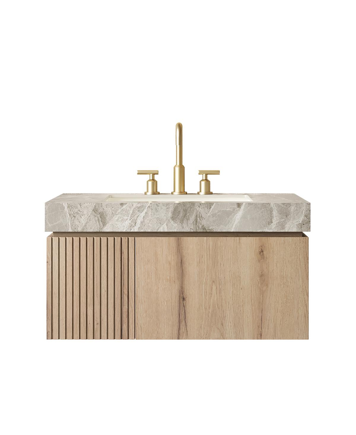 Sillysis 30 Inch Mounted Bathroom Vanity with Sintered Stone Top, 3-Hole Ceramic Sink, Soft Close Storage Cabinet