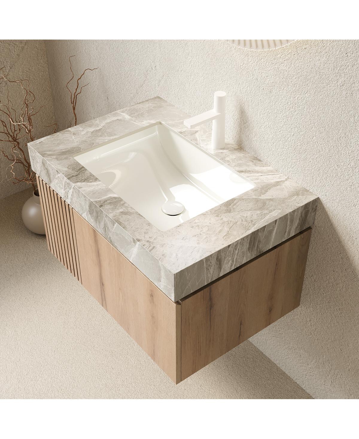 Sillysis 30 Inch Wall Mounted Bathroom Vanity with Italian Sintered Stone Top, Ceramic Sink, Soft Close Storage