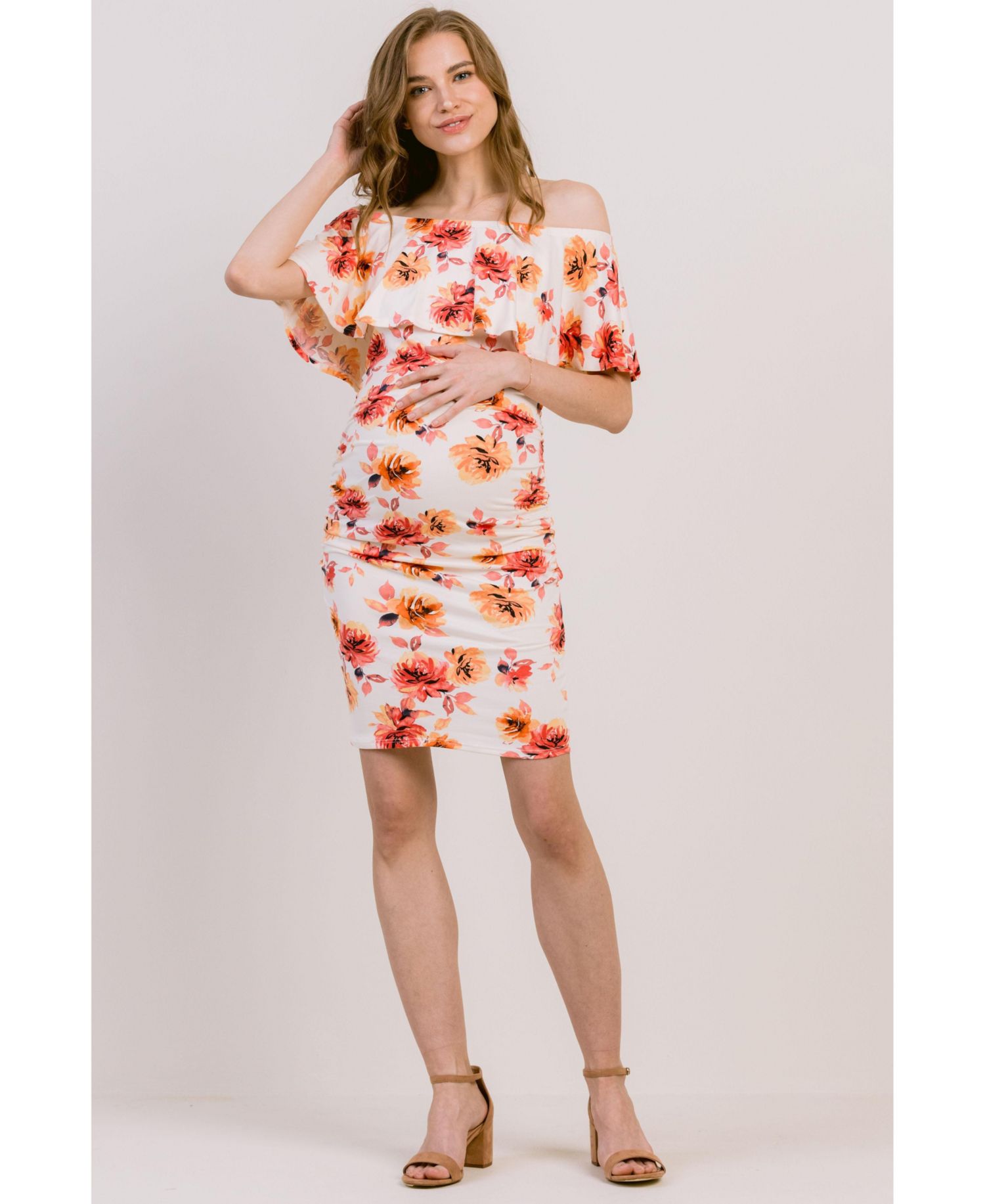 Women's Floral Off-the-Shoulder Ruffle Bodycon Dress