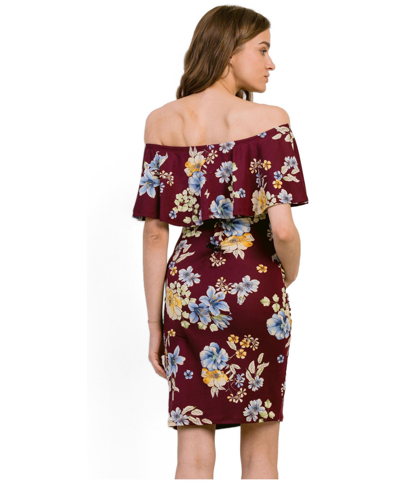 Women's Off-the-Shoulder Floral Ruffle Bodycon Dress