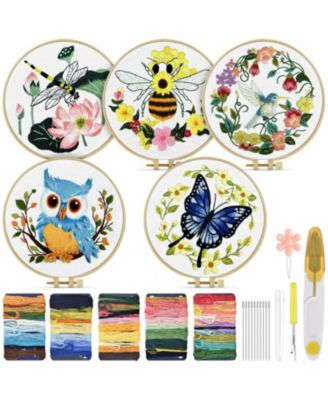 5 Sets Embroidery Kit Beginners Cloth Hoops Threads Sets