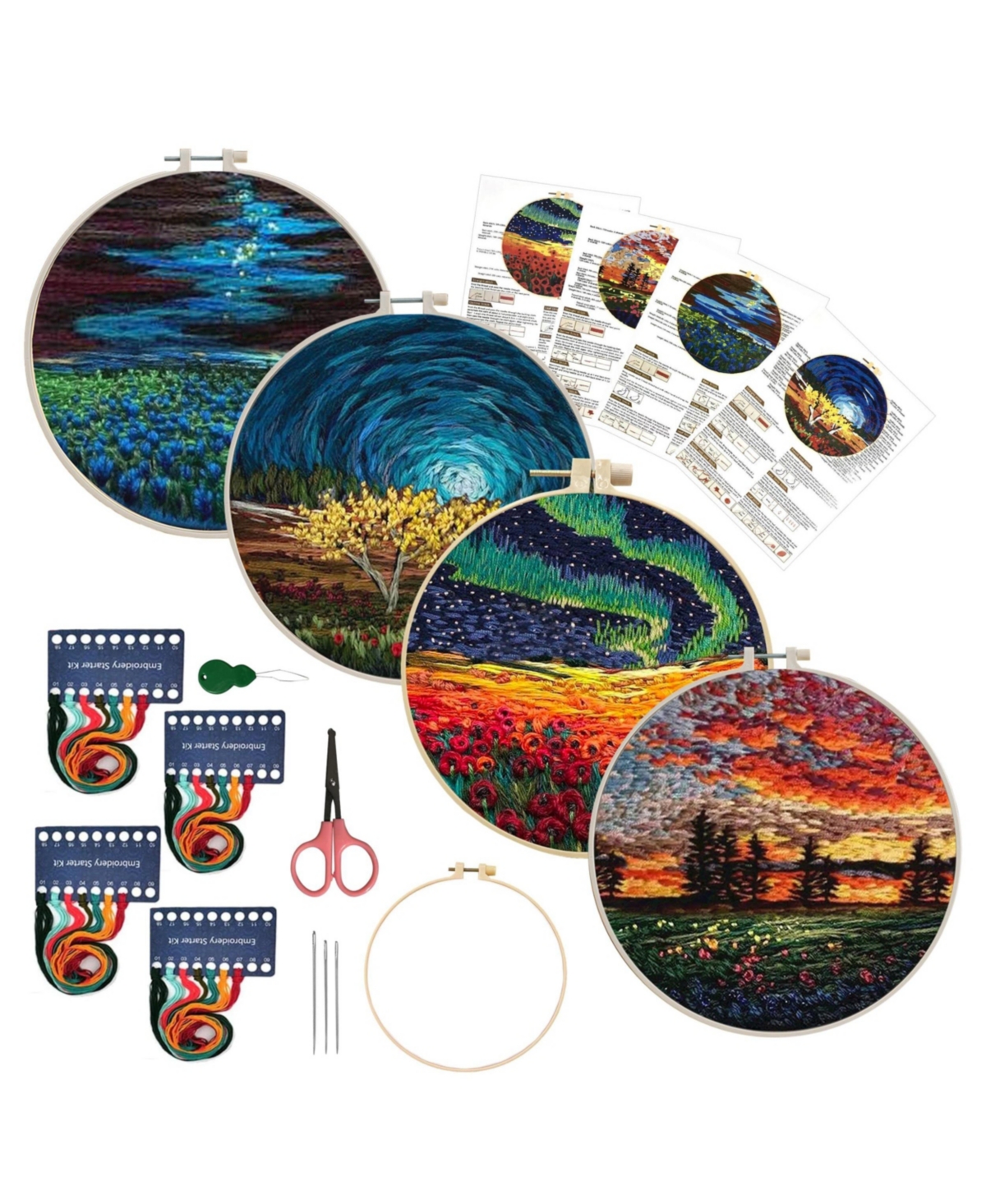 Gnuadz 4 Pack Embroidery Starter Kit Cross Stitch Pattern Hoop