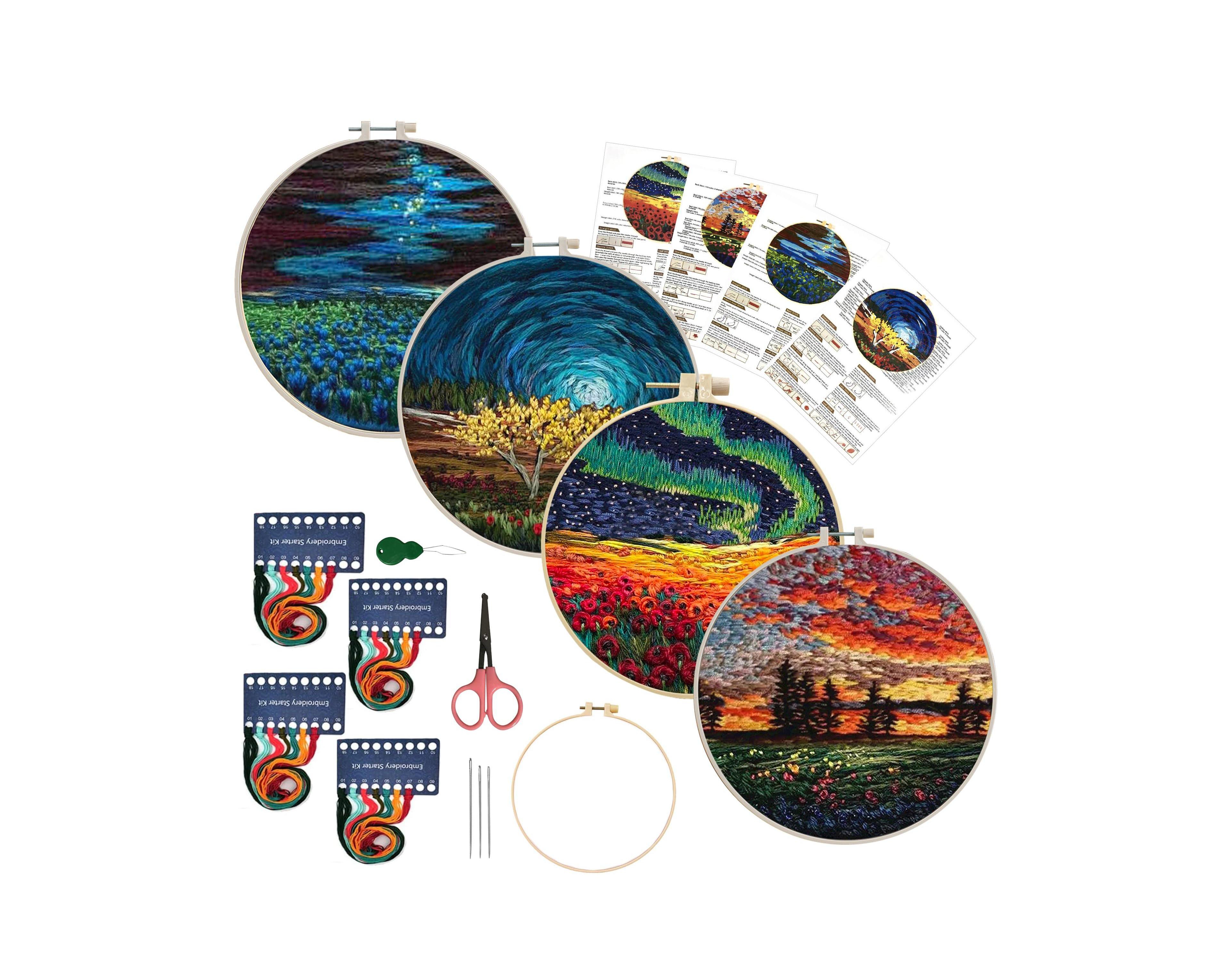 Gnuadz 4 Pack Embroidery Starter Kit Cross Stitch Pattern Hoop