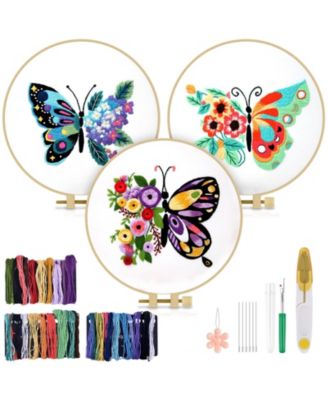 3 Sets Embroidery Kit Butterfly Flower Beginner Hoop Thread