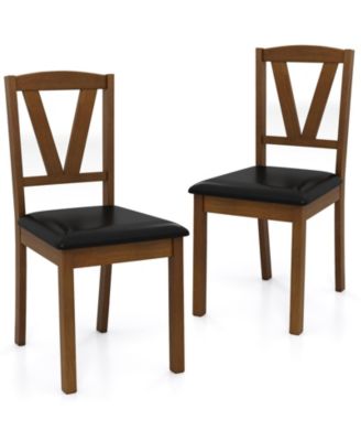 Leather Upholstered Dining Chairs Set of 2 with Rubber Wood Frame