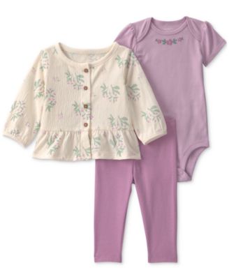 Baby Girls' Floral Layering Bodysuit, Cardigan and Pants, 3-Piece Set