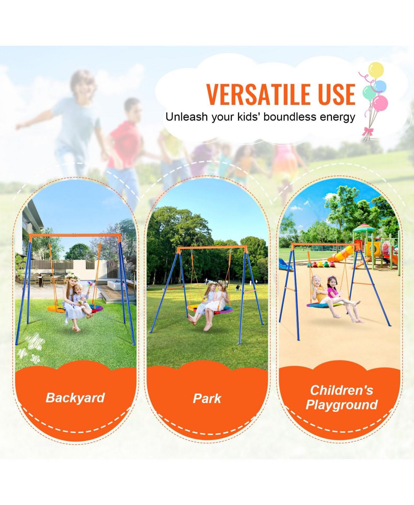 Детские игрушки SUGIFT Backyard Swing Set 440lbs Capacity 40 inch Saucer Swing with Metal Stand, цвет: Синий — фото 6
