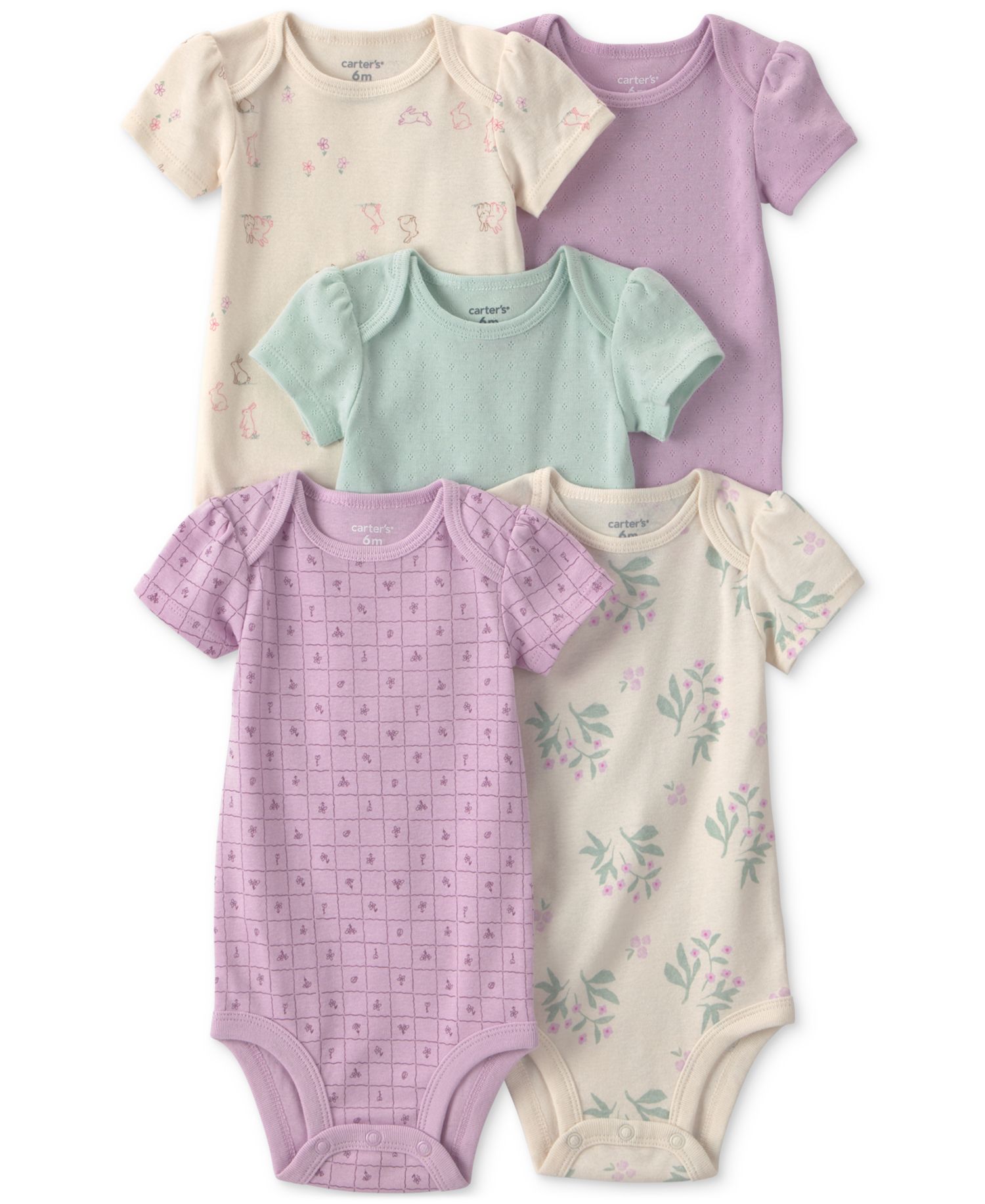 Baby Girls' Floral Print Short-Sleeve Bodysuits, 5-Pack