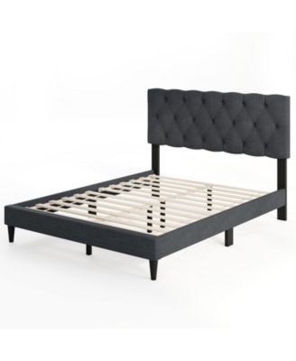 Platform Bed Frame with Upholstered Tufted Headboard and Slats