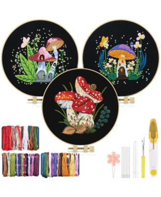 Embroidery Kit Mushroom Beginners Cloth Hoops Threads