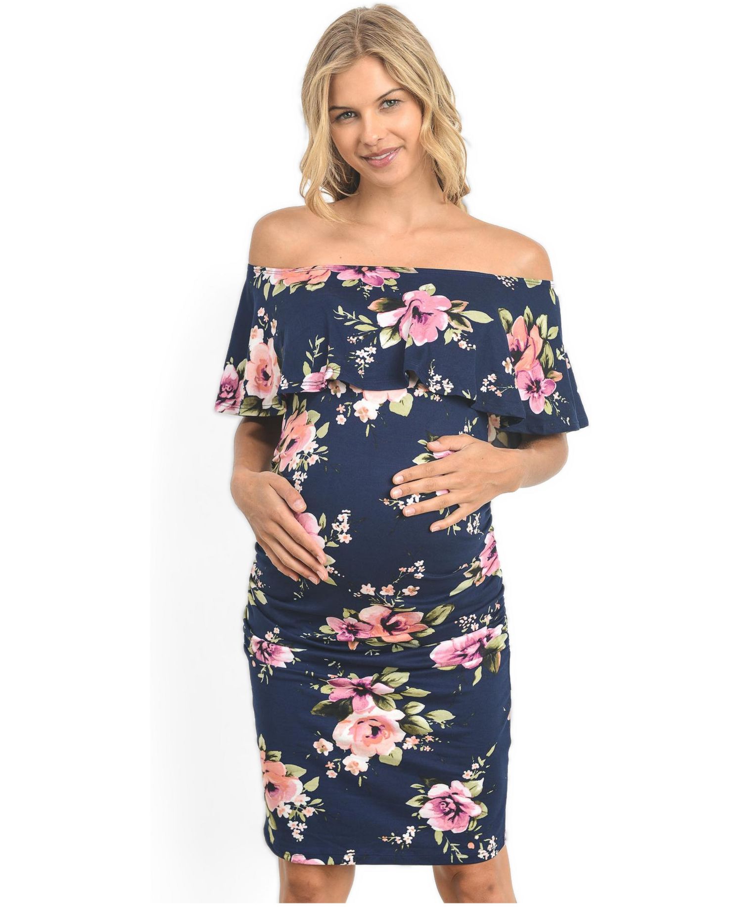 Women's Bodycon Off-the-Shoulder Floral Ruffle Dress