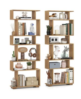 2 Piece 6-Tier Bookshelf with 2 Anti-Tipping Kits Wooden Display Shelf for Home Office