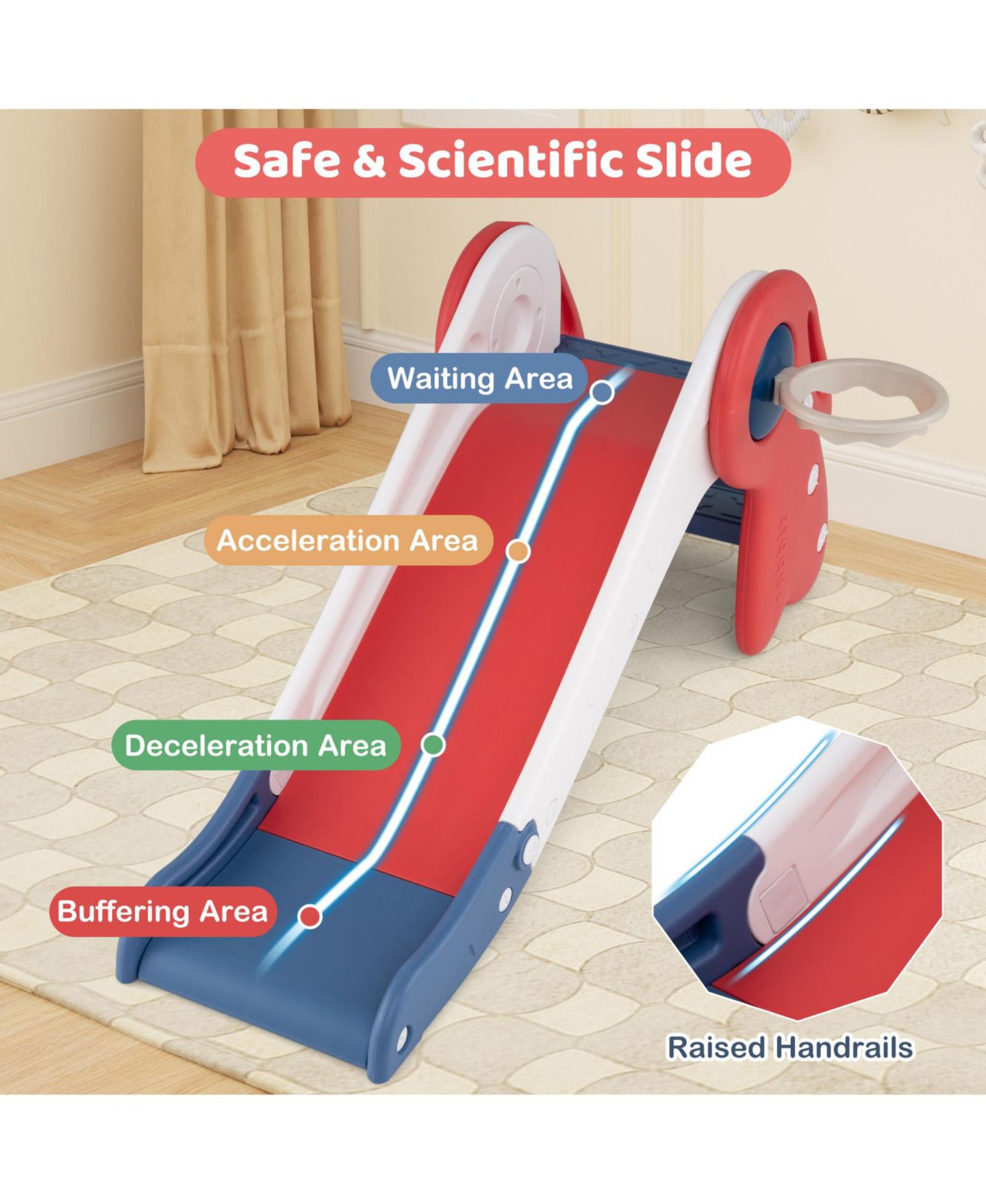 Детские игрушки Mecale 3-in-1 Toddler Slide and Climber Set with Basketball Hoop and Ball, цвет: Красный — фото 7