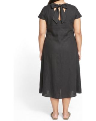 black linen dress plus size BROOKE WOVEN LINEN PUFF SLEEVE MIDI DRESS – Velvet by Graham & Spencer